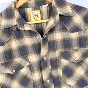 Resistol Double R Western Plaid Snap Button Shirt Men's L 100% Cotton